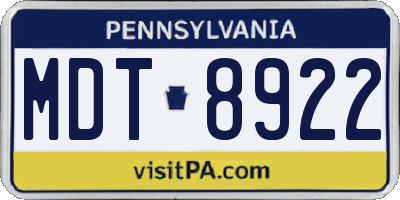 PA license plate MDT8922