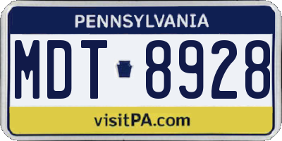 PA license plate MDT8928