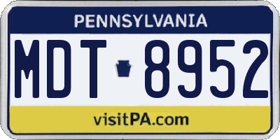 PA license plate MDT8952