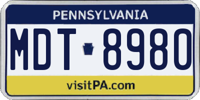 PA license plate MDT8980