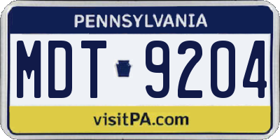 PA license plate MDT9204