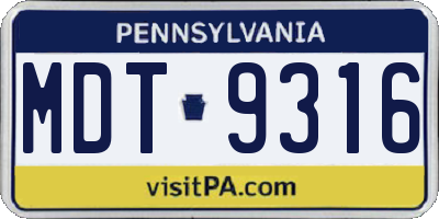 PA license plate MDT9316