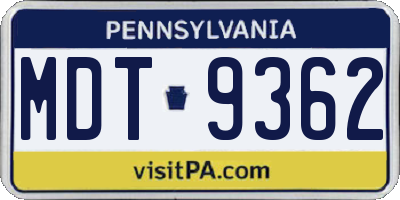 PA license plate MDT9362
