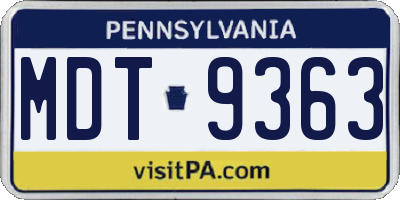 PA license plate MDT9363