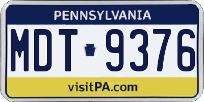 PA license plate MDT9376
