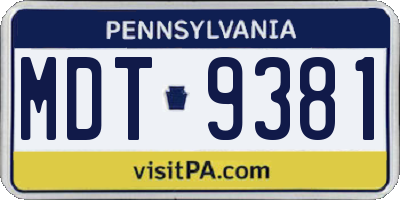 PA license plate MDT9381