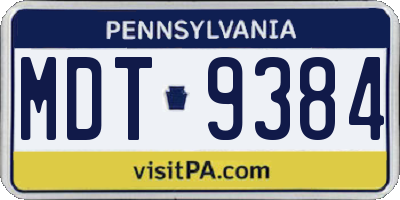 PA license plate MDT9384