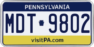 PA license plate MDT9802