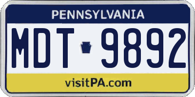 PA license plate MDT9892
