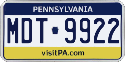 PA license plate MDT9922