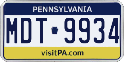 PA license plate MDT9934