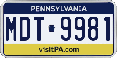 PA license plate MDT9981