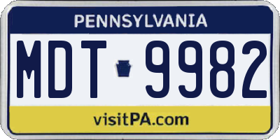 PA license plate MDT9982