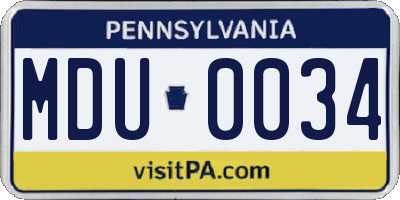 PA license plate MDU0034