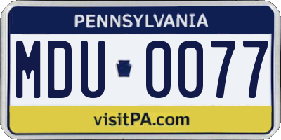 PA license plate MDU0077