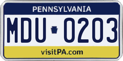 PA license plate MDU0203