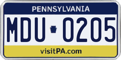PA license plate MDU0205