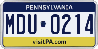 PA license plate MDU0214