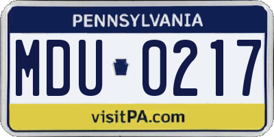 PA license plate MDU0217