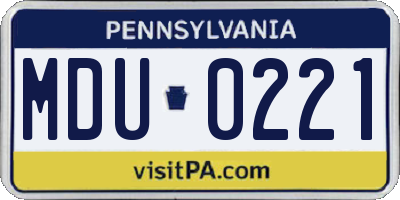 PA license plate MDU0221