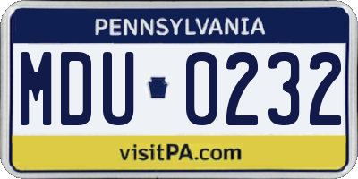 PA license plate MDU0232