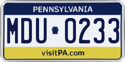 PA license plate MDU0233