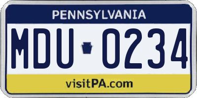 PA license plate MDU0234