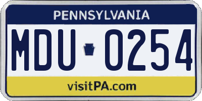 PA license plate MDU0254