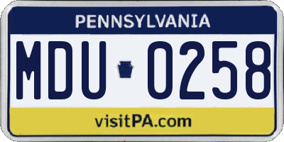 PA license plate MDU0258