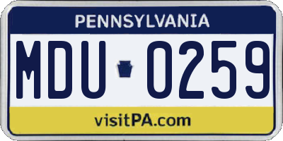 PA license plate MDU0259