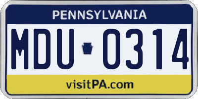 PA license plate MDU0314