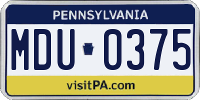 PA license plate MDU0375