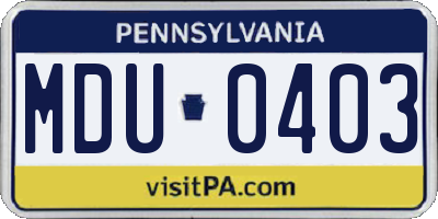PA license plate MDU0403