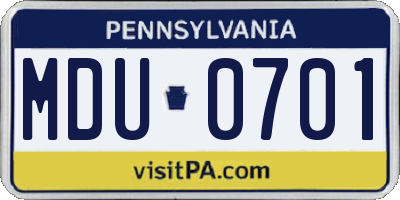 PA license plate MDU0701