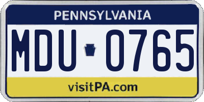 PA license plate MDU0765