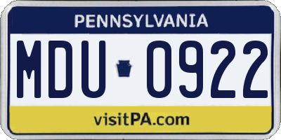 PA license plate MDU0922