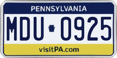PA license plate MDU0925