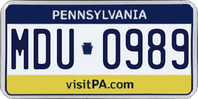 PA license plate MDU0989