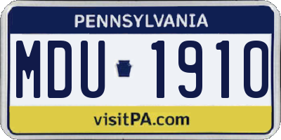 PA license plate MDU1910