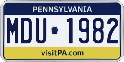 PA license plate MDU1982