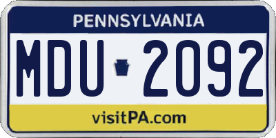 PA license plate MDU2092