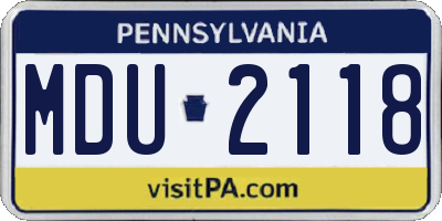 PA license plate MDU2118