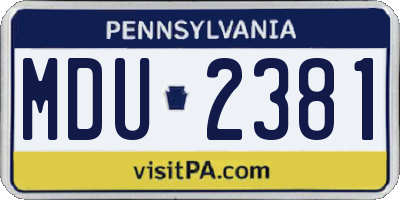PA license plate MDU2381