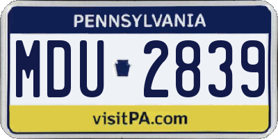 PA license plate MDU2839