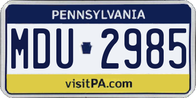 PA license plate MDU2985