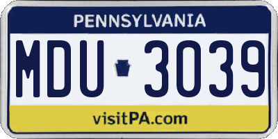 PA license plate MDU3039
