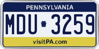 PA license plate MDU3259