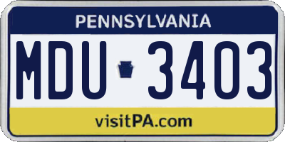 PA license plate MDU3403