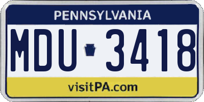PA license plate MDU3418