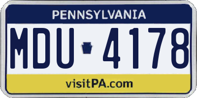 PA license plate MDU4178